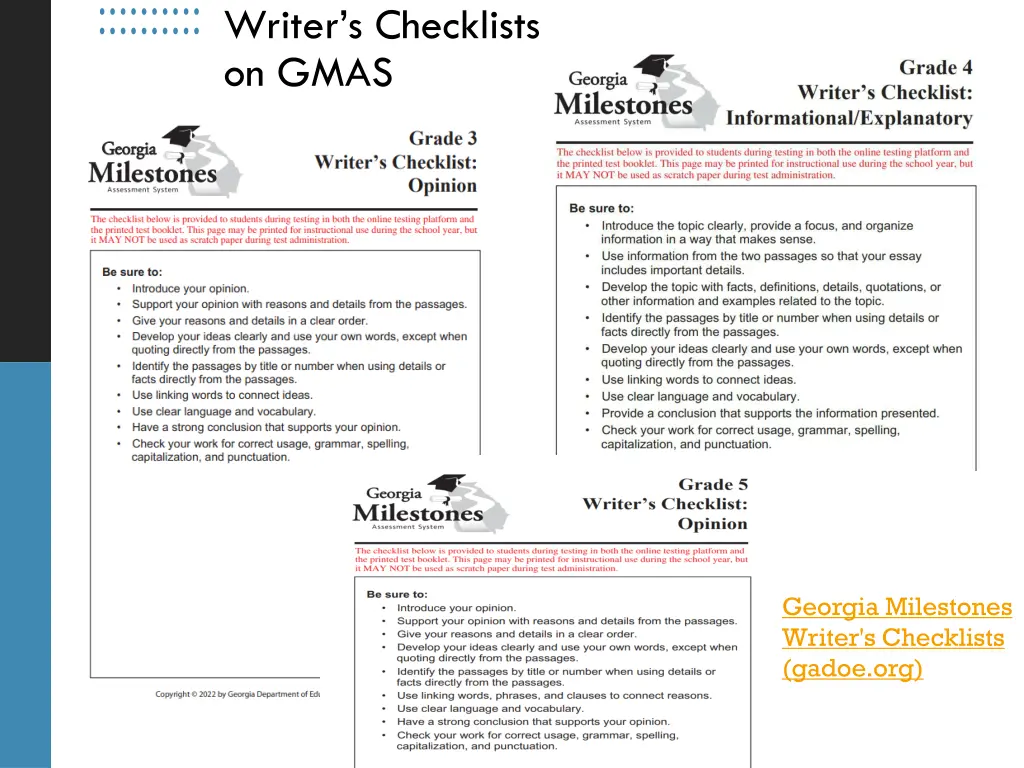 writer s checklists on gmas