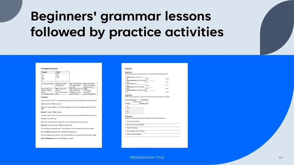 beginners grammar lessons followed by practice