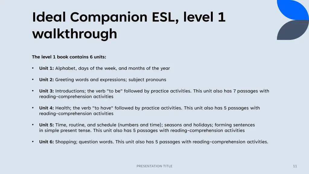 ideal companion esl level 1 walkthrough