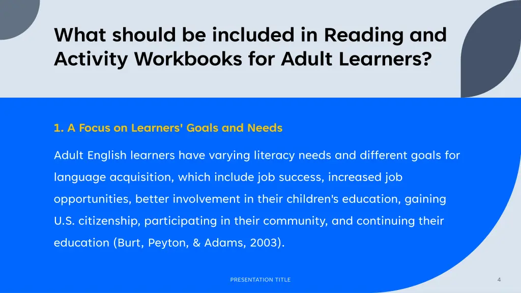 what should be included in reading and activity