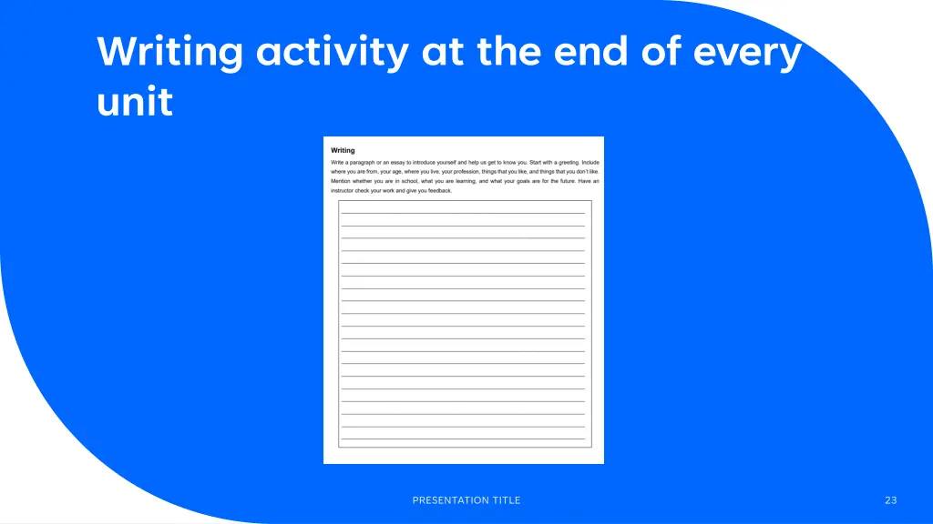 writing activity at the end of every unit