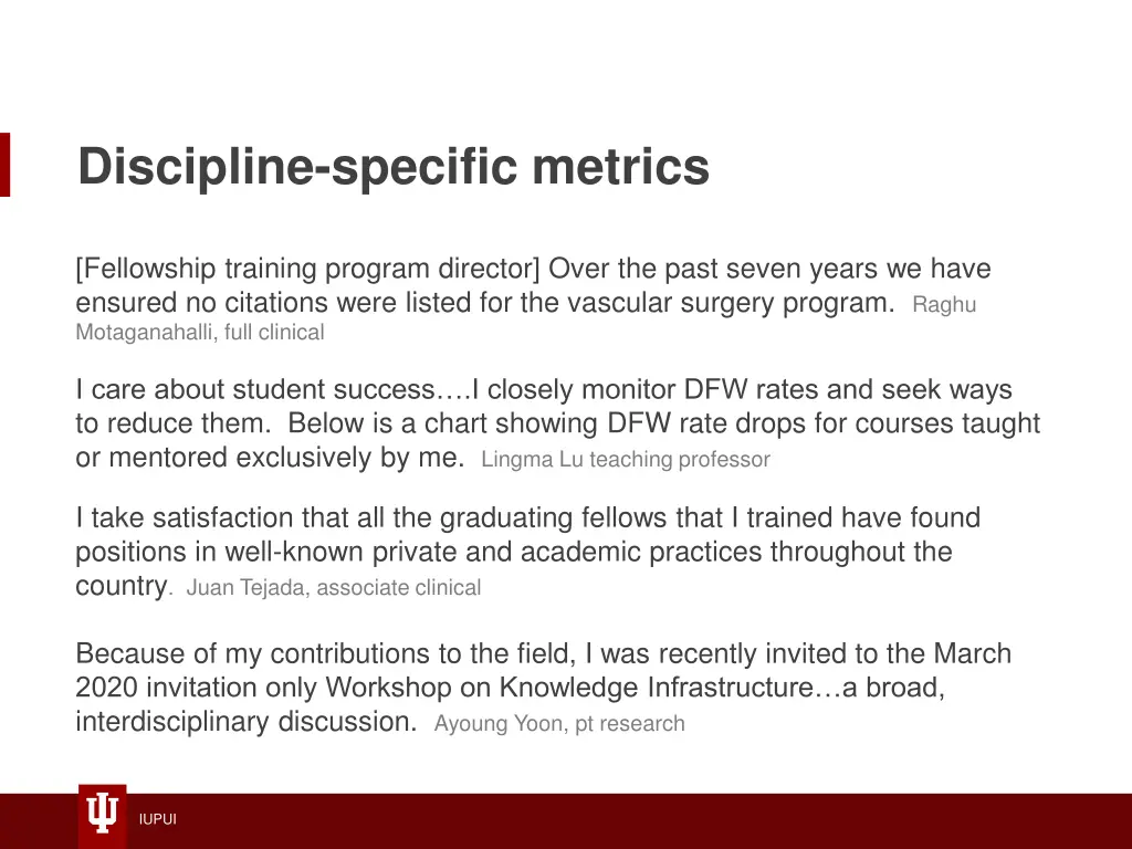 discipline specific metrics