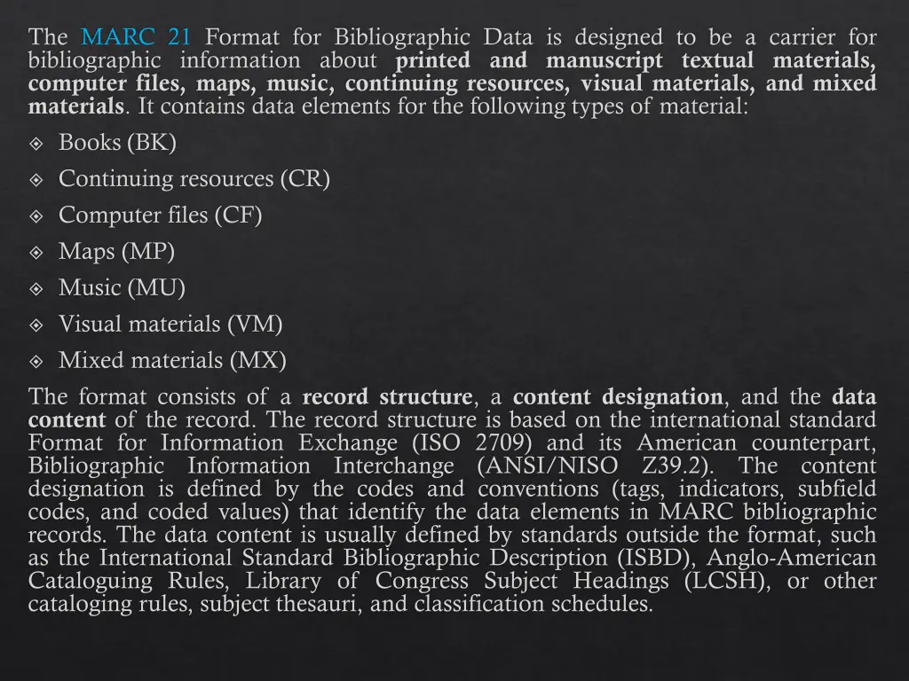 the marc 21 format for bibliographic data