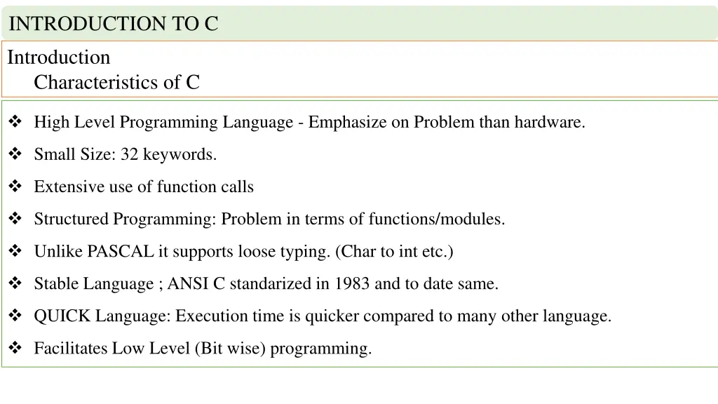 introduction to c introduction characteristics