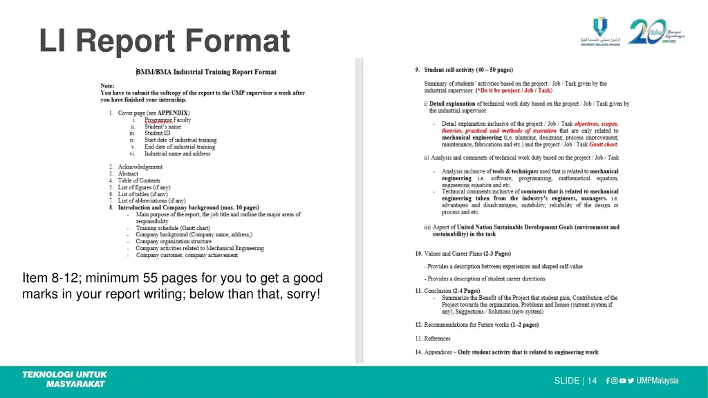 li report format