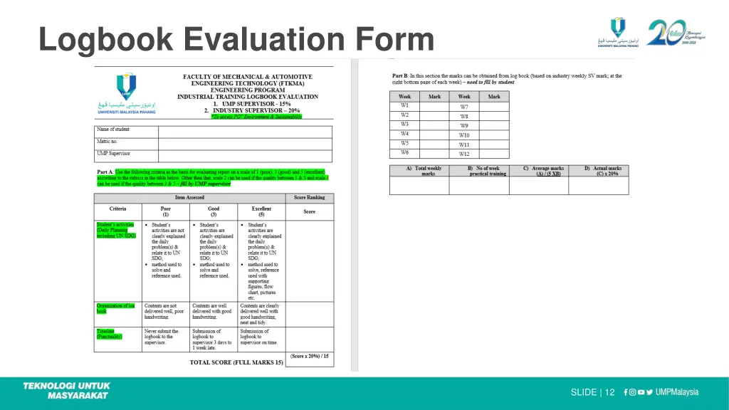 logbook evaluation form