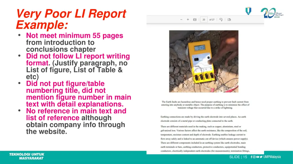very poor li report example not meet minimum