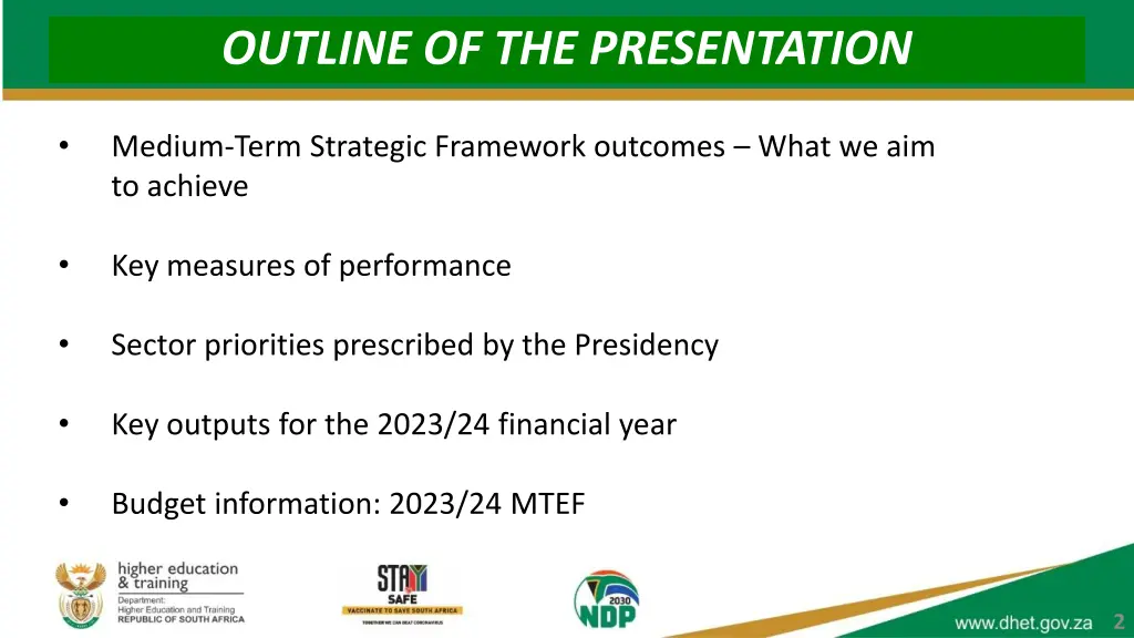 outline of the presentation