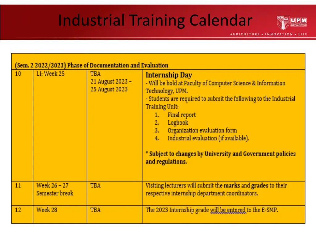 industrial training calendar 3