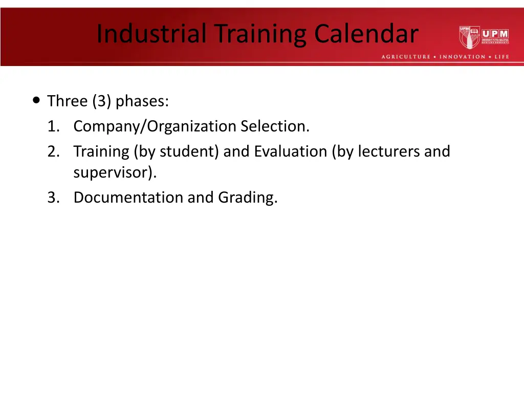 industrial training calendar