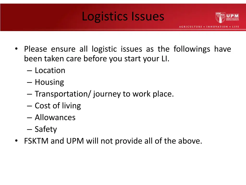 logistics issues