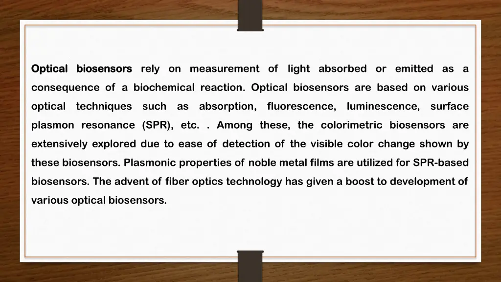 optical optical biosensors biosensors rely