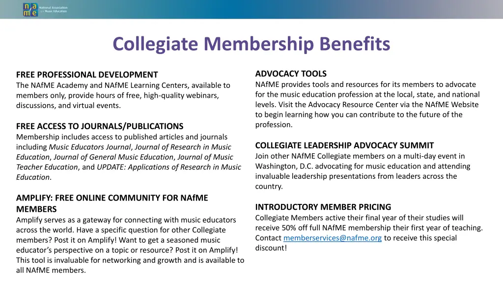 collegiate membership benefits