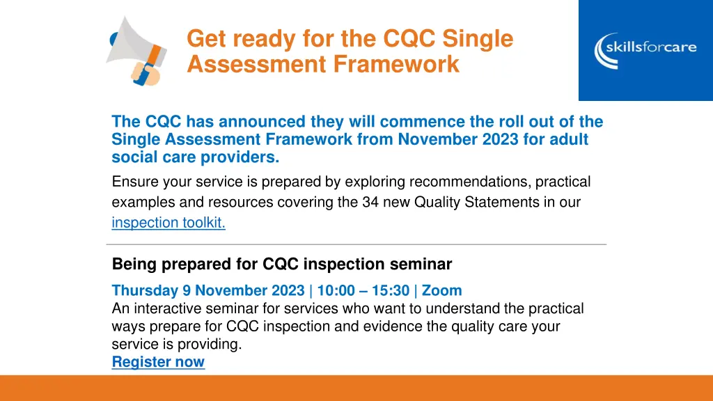 get ready for the cqc single assessment framework