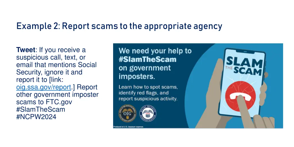 example 2 report scams to the appropriate agency