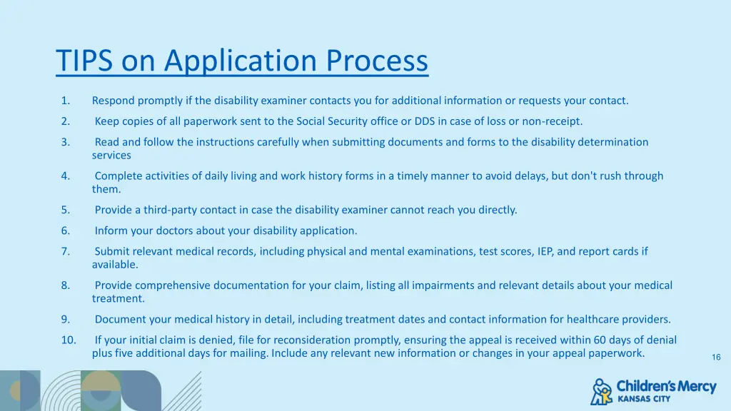 tips on application process