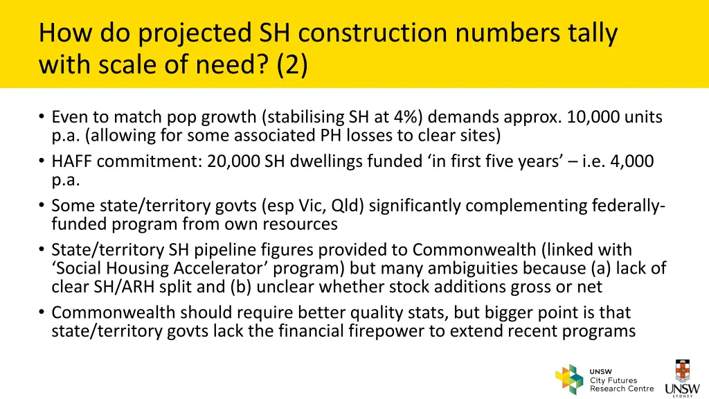 how do projected sh construction numbers tally 1