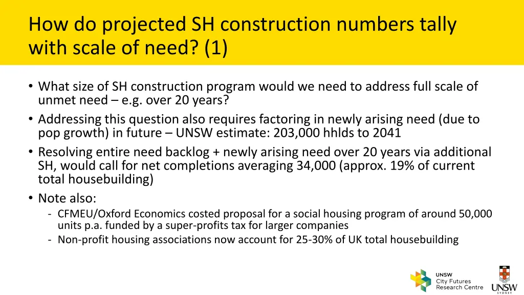 how do projected sh construction numbers tally