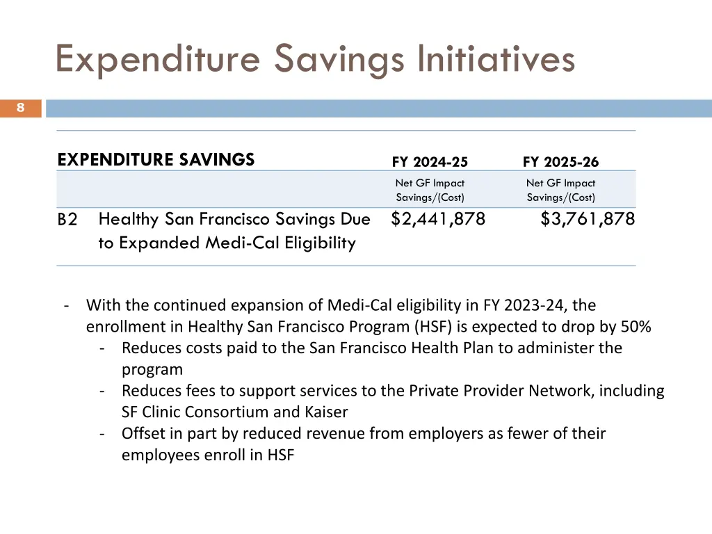 expenditure savings initiatives