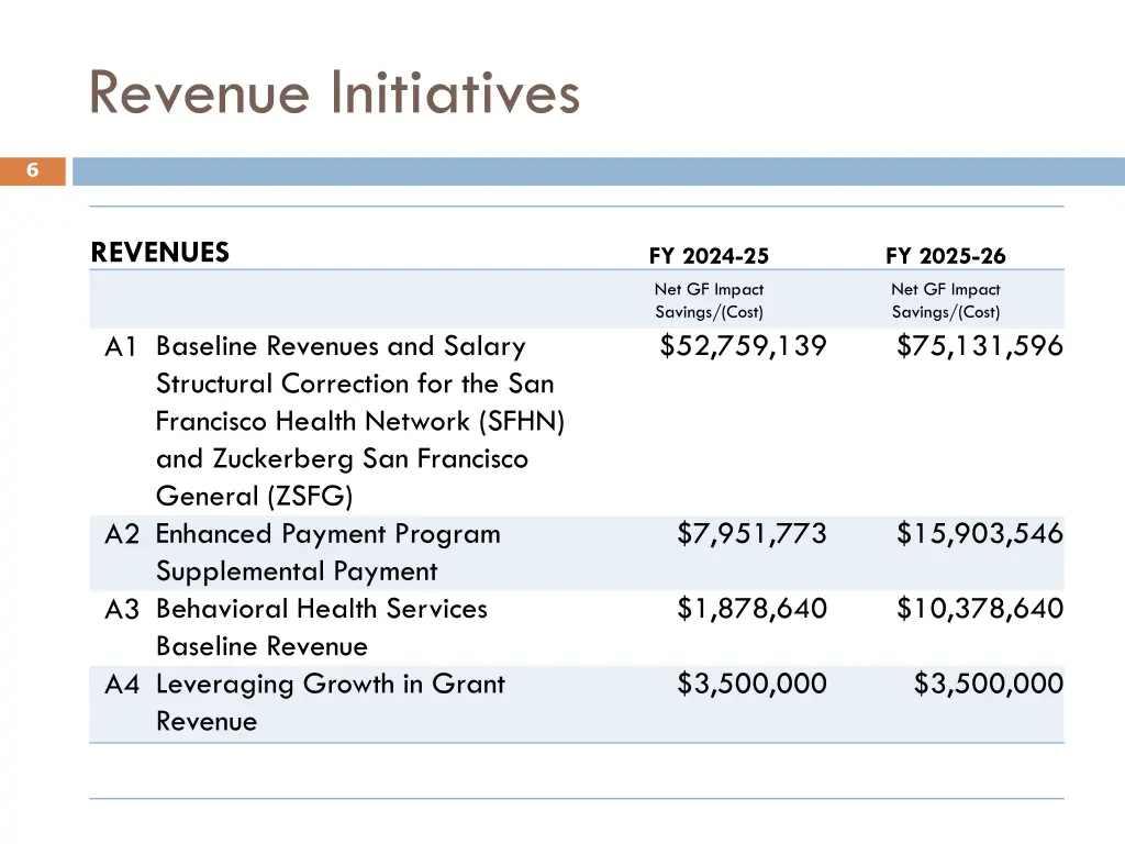 revenue initiatives