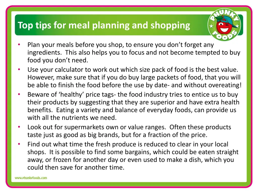 top tips for meal planning and shopping