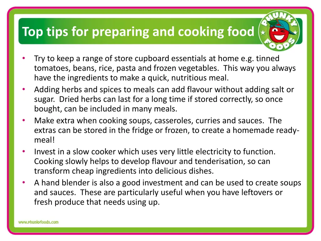 top tips for preparing and cooking food