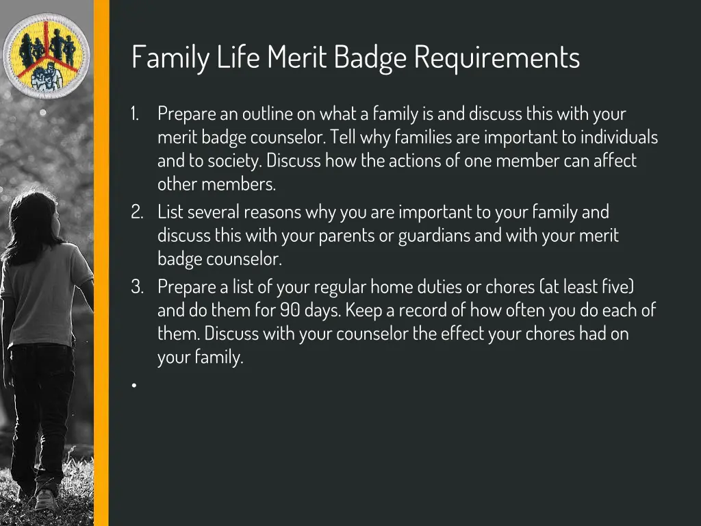 family life merit badge requirements