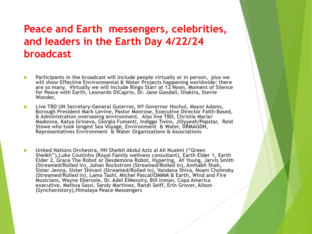 peace and earth messengers celebrities