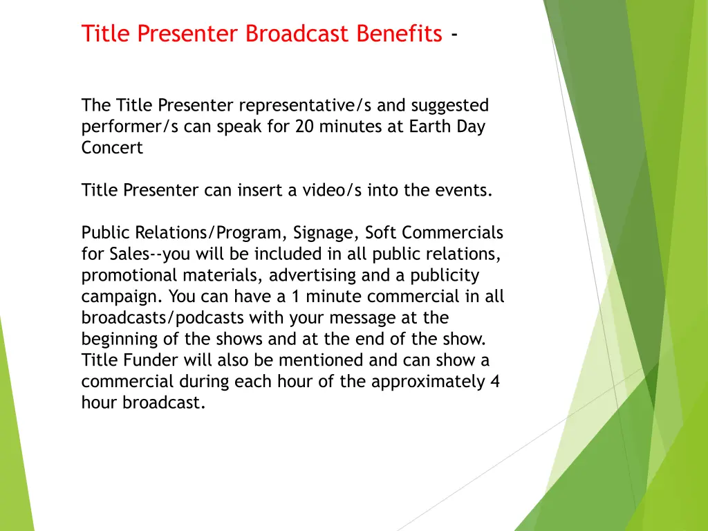 title presenter broadcast benefits