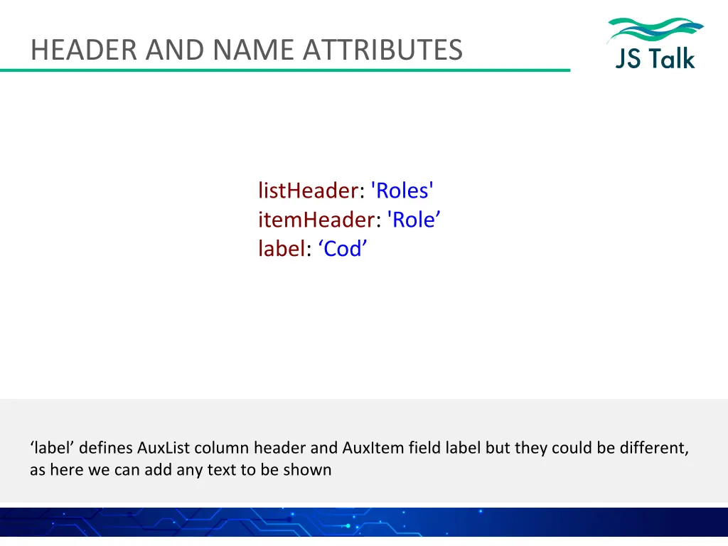 header and name attributes