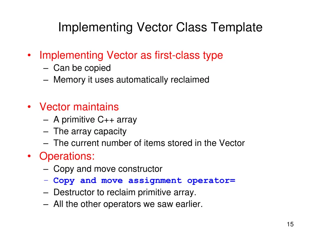 implementing vector class template