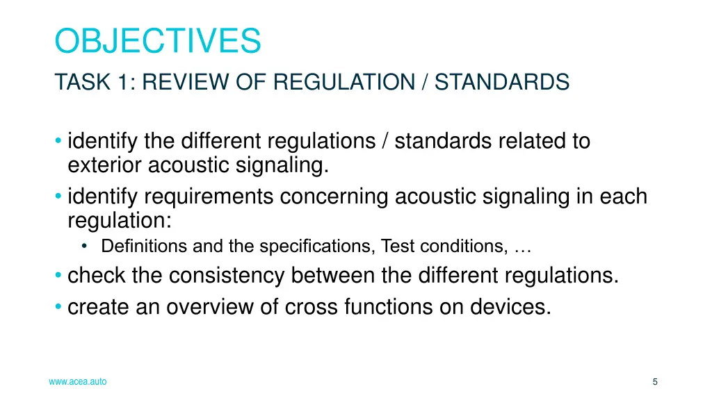 objectives task 1 review of regulation standards