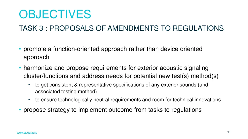 objectives task 3 proposals of amendments