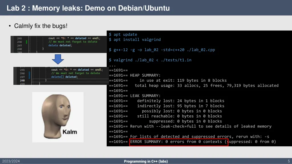lab 2 memory leaks demo on debian ubuntu