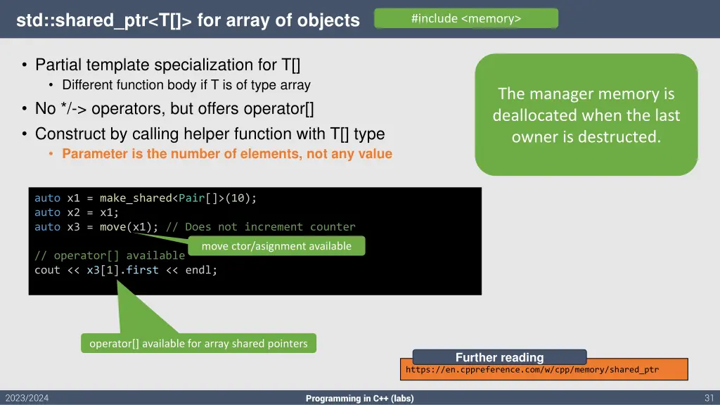 std shared ptr t for array of objects
