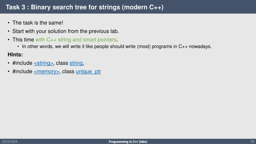 task 3 binary search tree for strings modern c