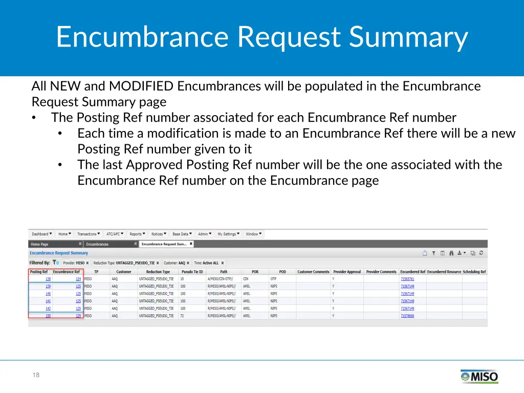 encumbrance request summary