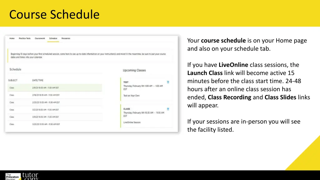 course schedule