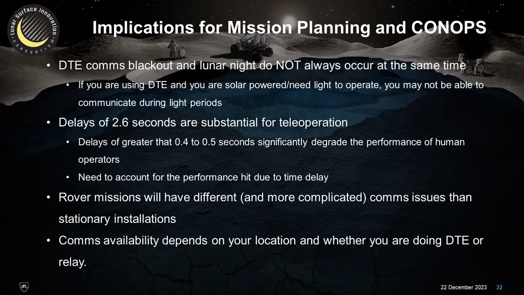 implications for mission planning and conops