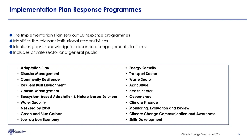 implementation plan response programmes