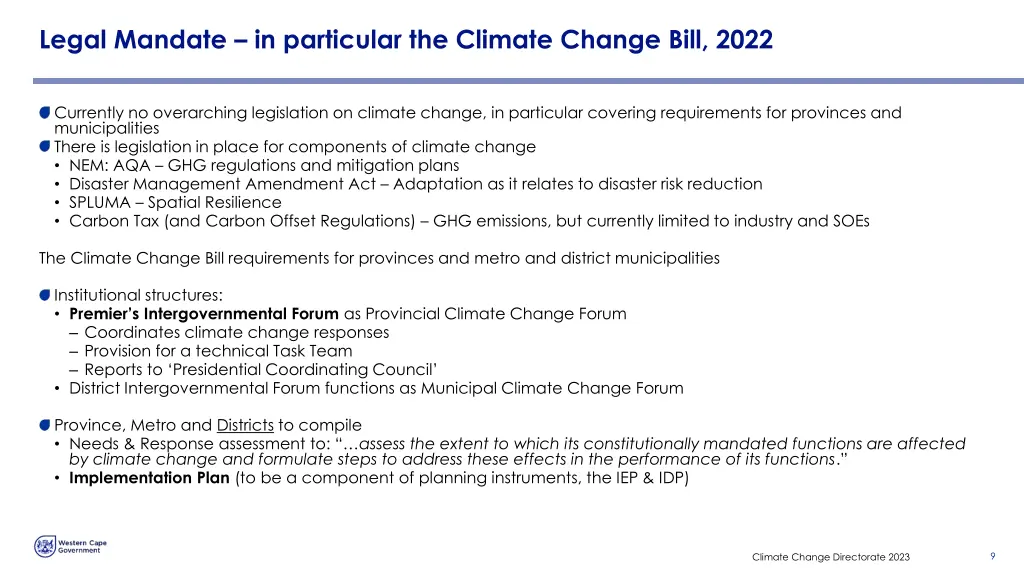 legal mandate in particular the climate change