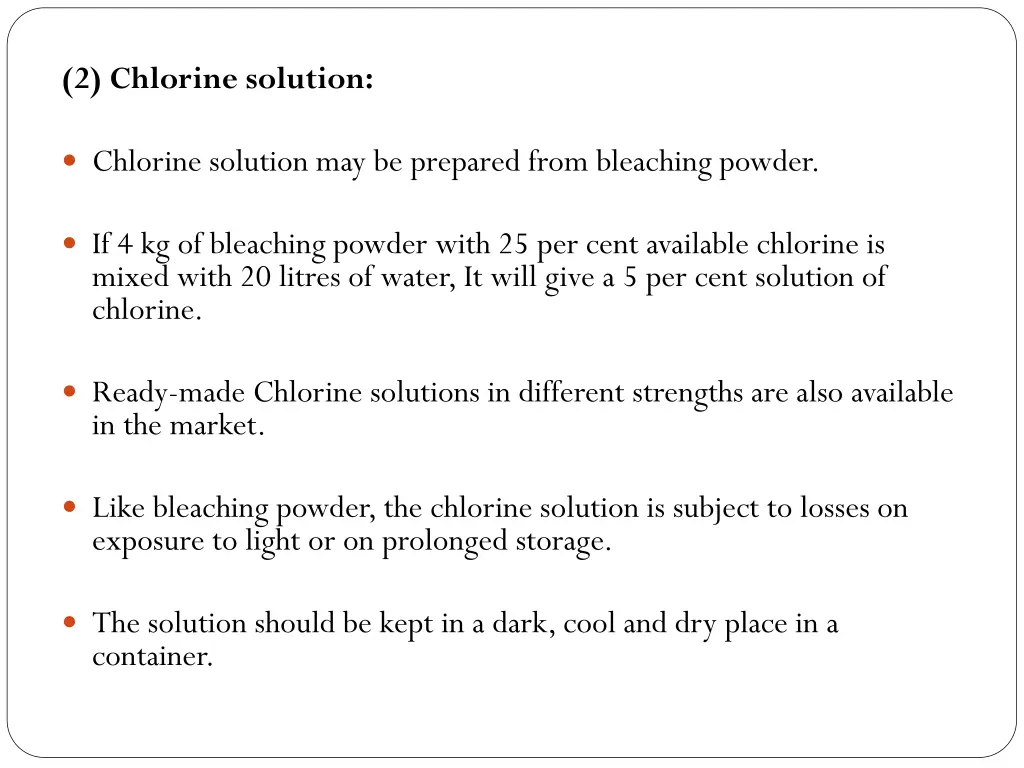 2 chlorine solution