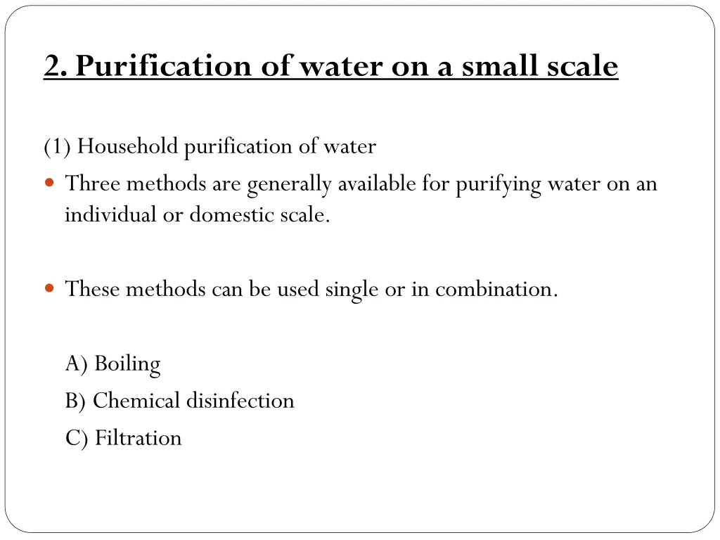 2 purification of water on a small scale