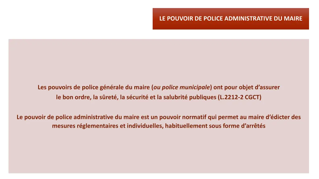 le pouvoir de police administrative du maire