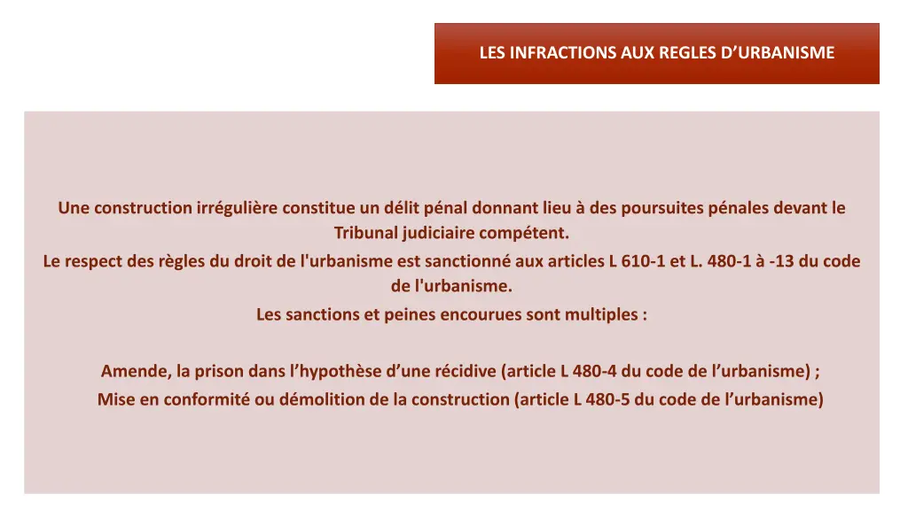 les infractions aux regles d urbanisme