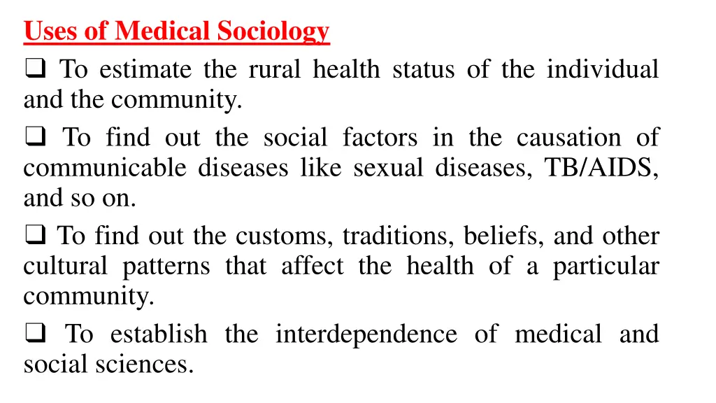 uses of medical sociology to estimate the rural