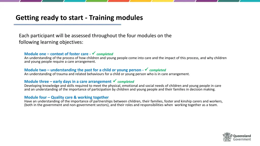 getting ready to start training modules