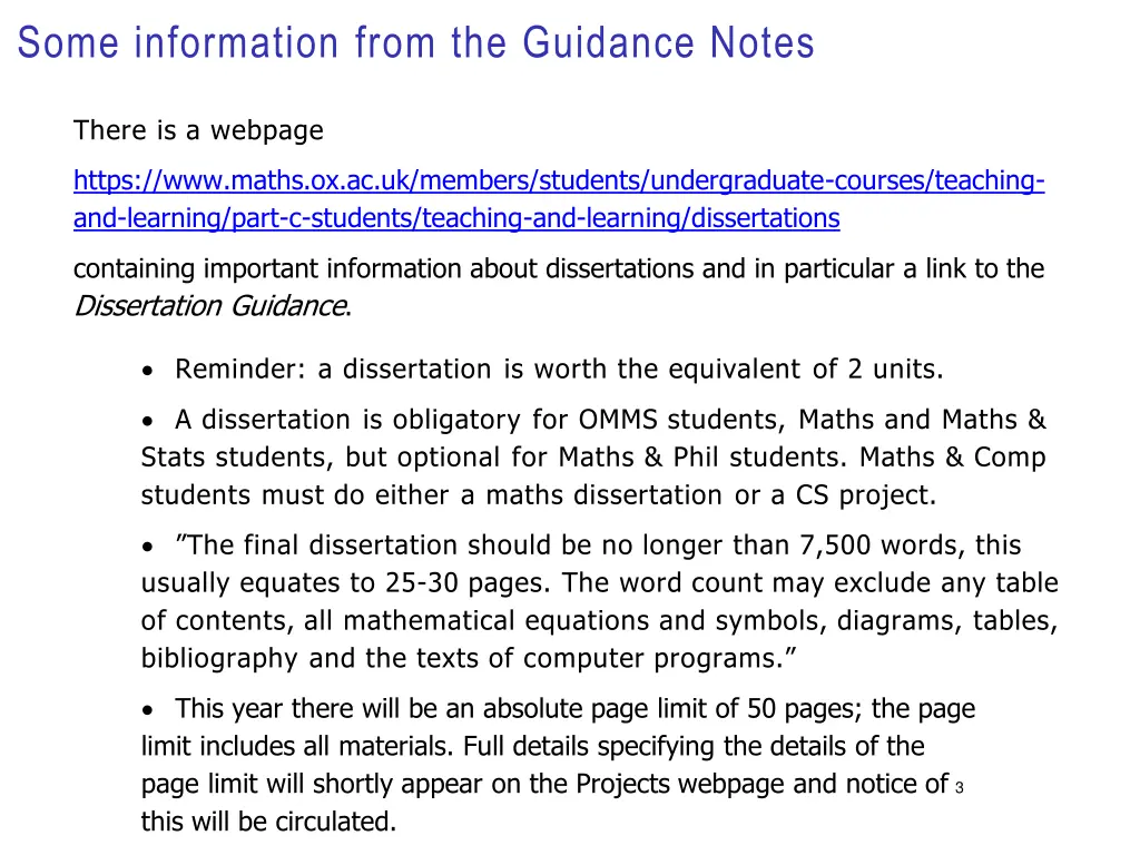 some information from the guidance notes