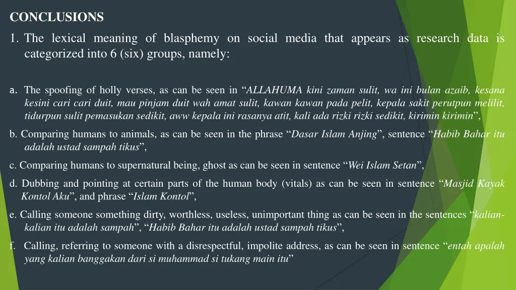 conclusions 1 the lexical meaning of blasphemy