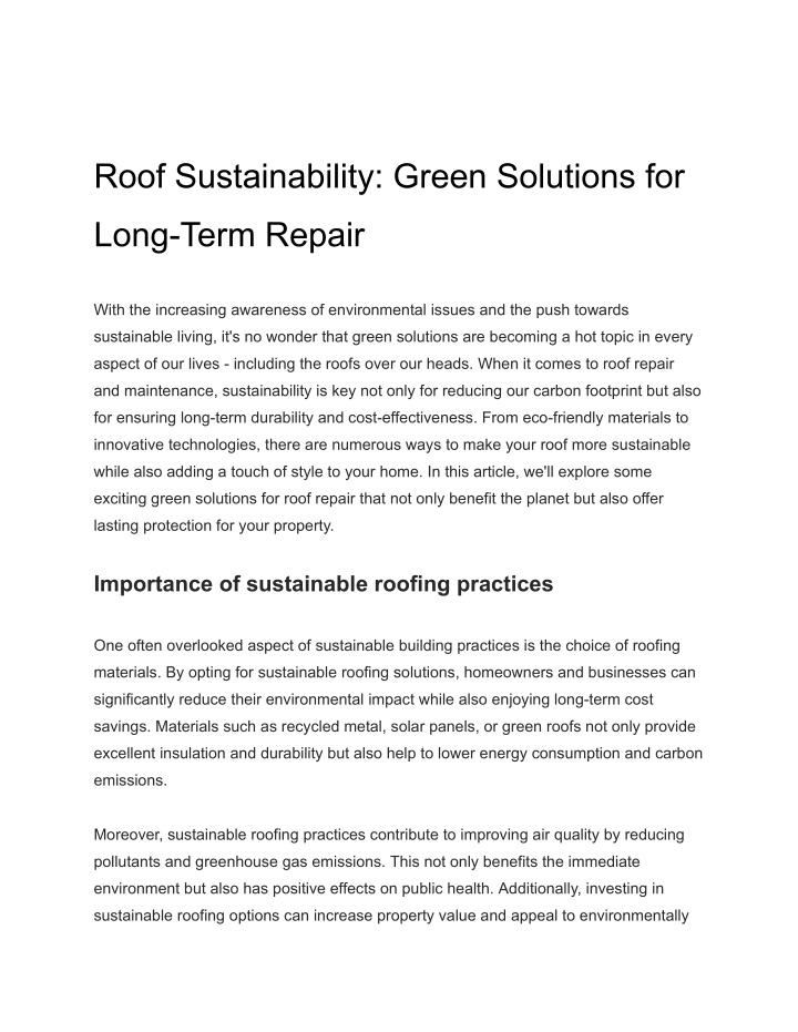 roof sustainability green solutions for